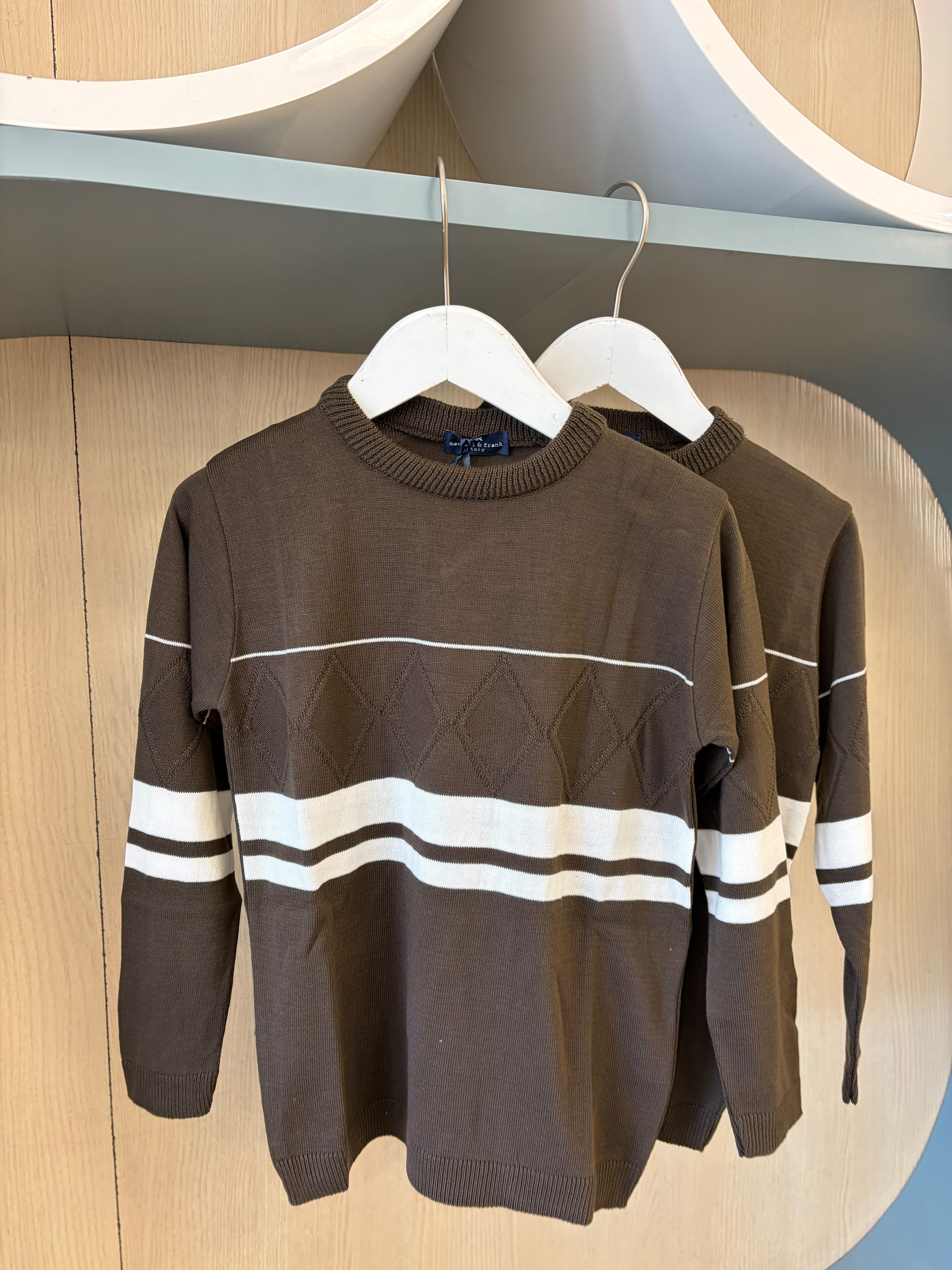 Manuell &amp; Frank Boys Dark Brown and Cream Crewneck MF4473B