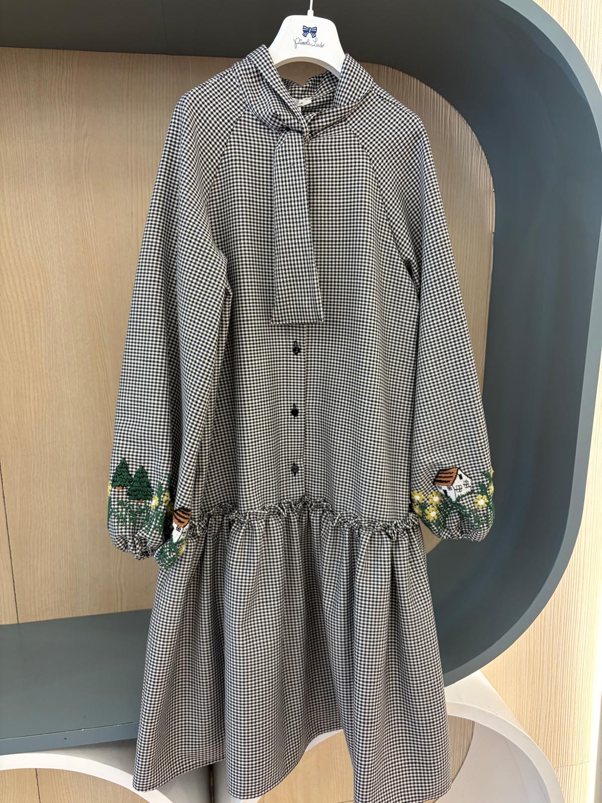 Piccola Ludo Girls Long Pandoro Bianco/Nero Dress
