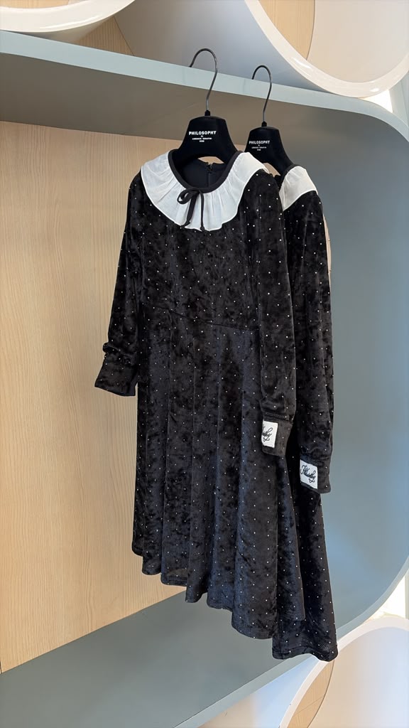 Philosophy Girls Long Sleeve Black Velvet Dress