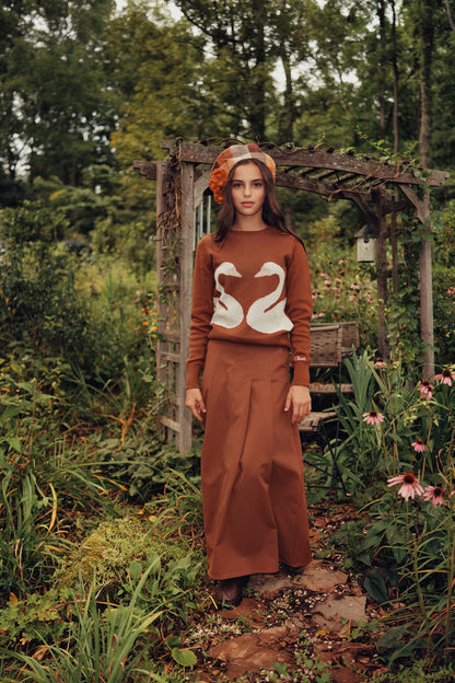 Eleve Teens Cognac Swans Knit Sweater