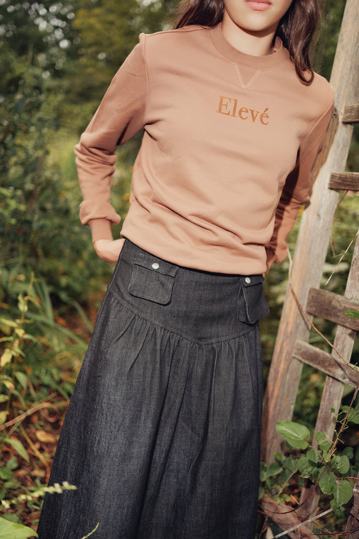 Eleve Teens Black Denim Low Waist Maxi Skirt