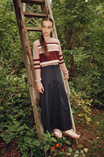 Eleve Teens Pink Stripe Knit Sweater with Purple Trim