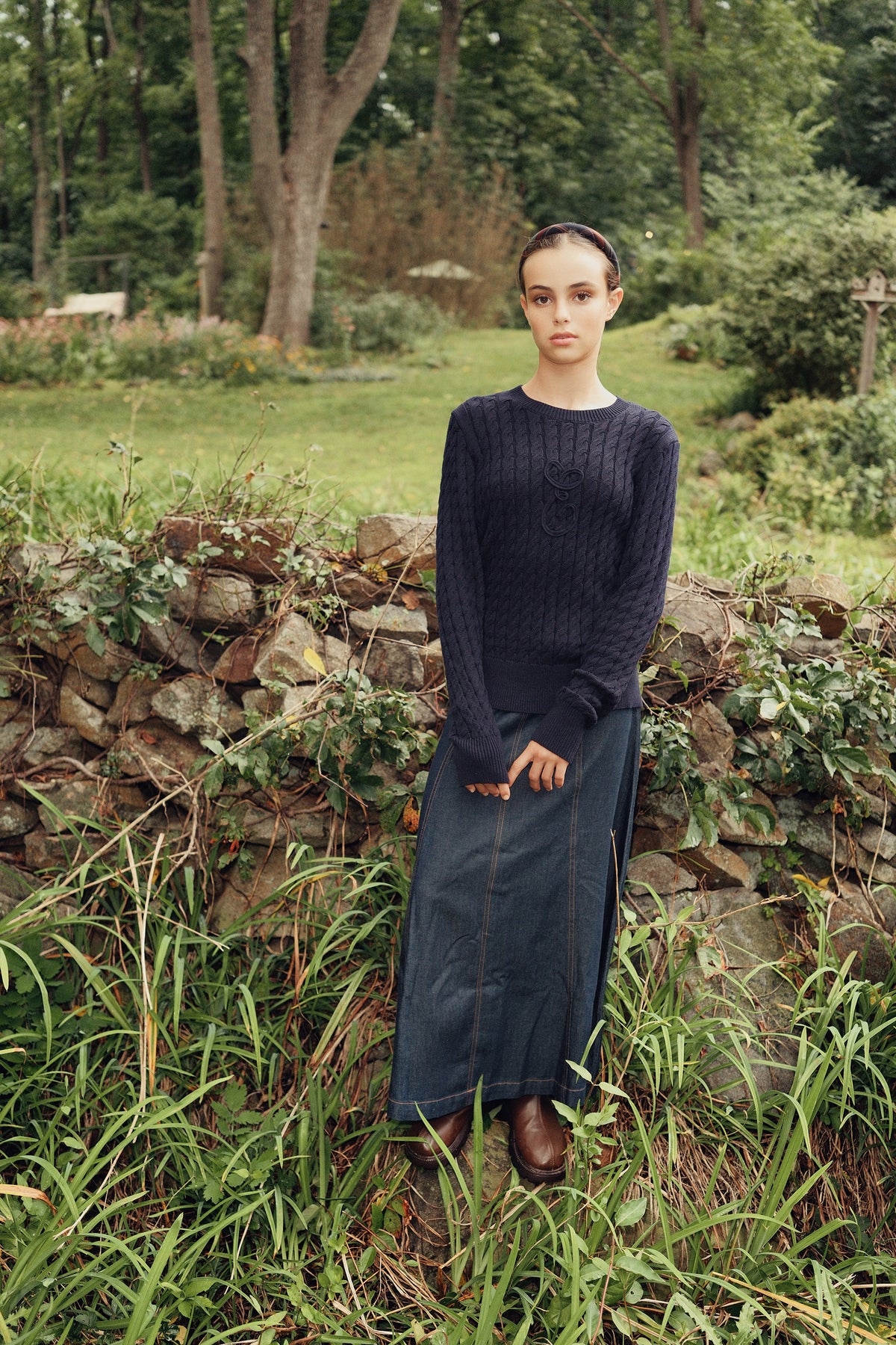 Eleve Teens Navy Knit Sweater with Black Emblem