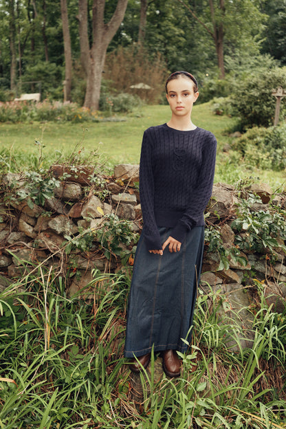 Eleve Teens Navy Knit Sweater with Black Emblem