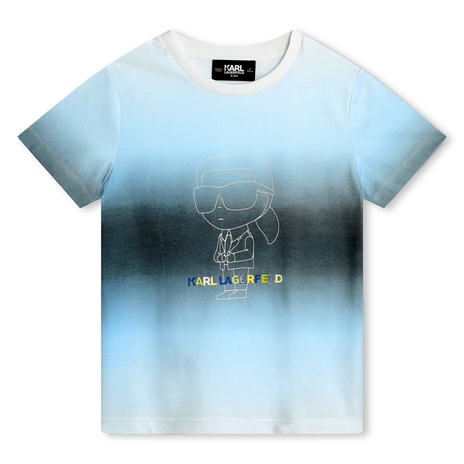 Karl Lagerfeld White and Blue Gradient Logo Tee Shirt