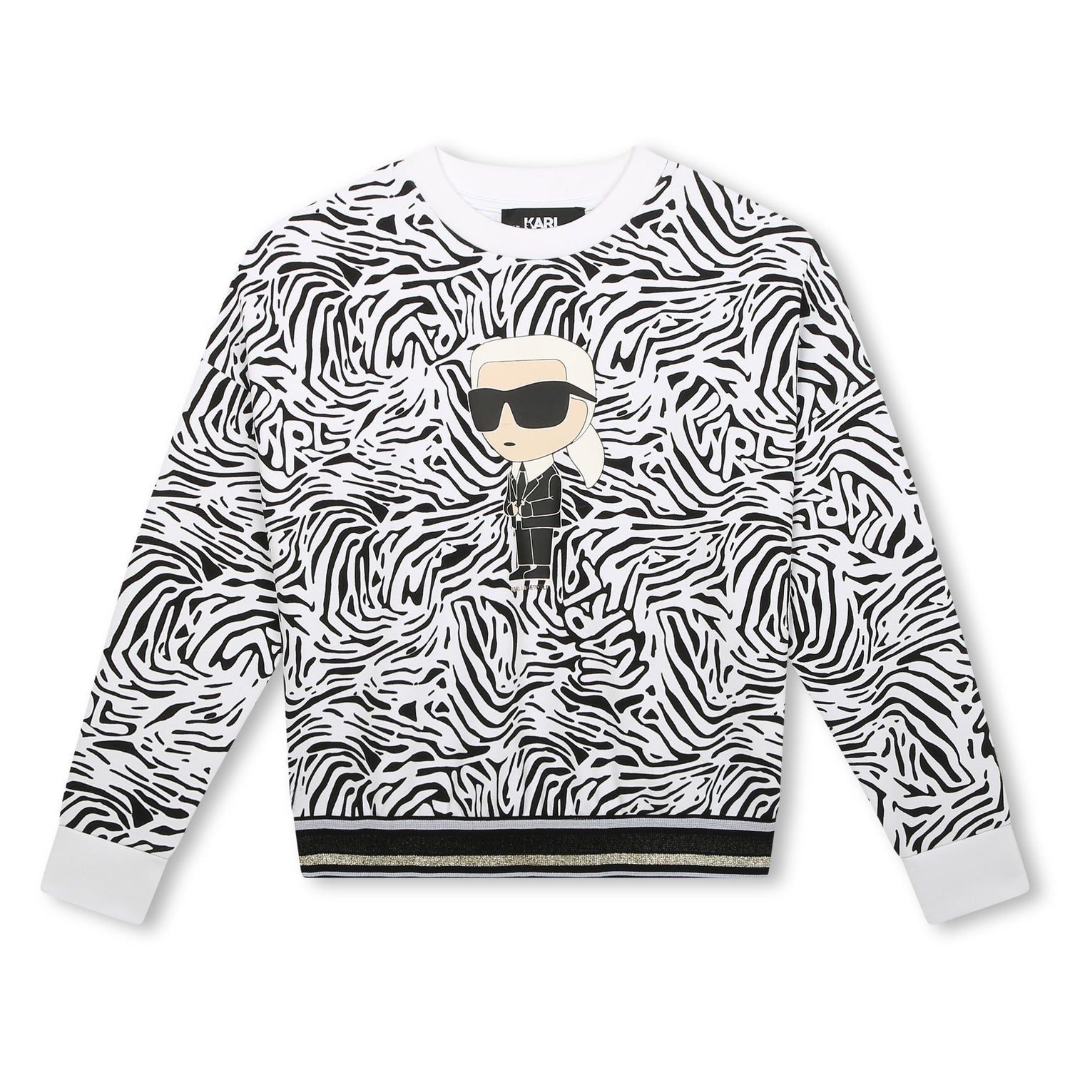 Karl Lagerfeld White and Black Zeebra Print Mascot Sweatshirt