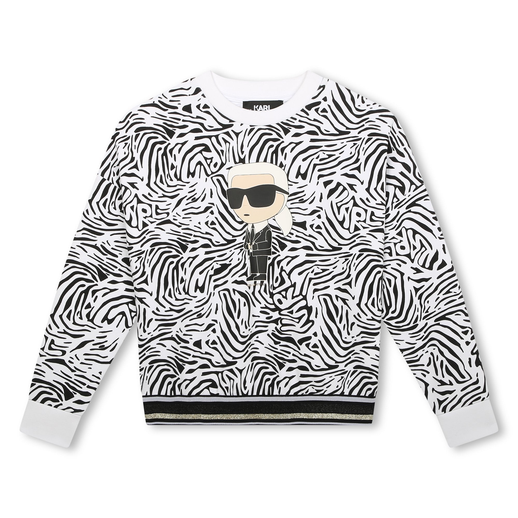 Karl Lagerfeld White and Black Zeebra Print Mascot Sweatshirt