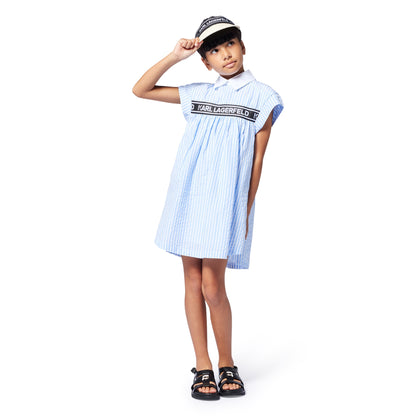 Karl Lagerfeld Girls White Blue Striped Short Dress