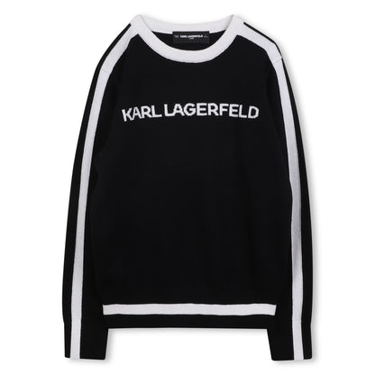 Karl Lagerfeld Girls Black &amp; White Logo Knit Sweater