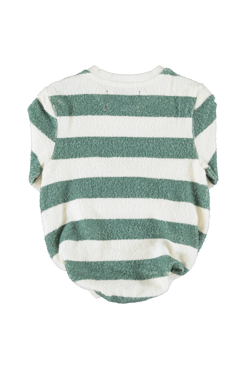 Piupiuchick Baby Ecru &amp; Green Striped Baby Long-Sleeve Romper