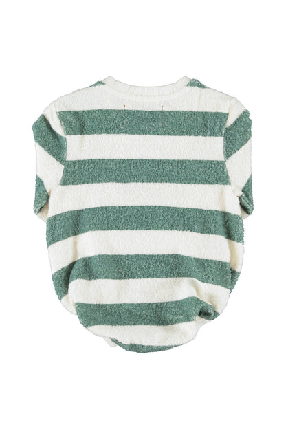 Piupiuchick Baby Ecru &amp; Green Striped Baby Long-Sleeve Romper