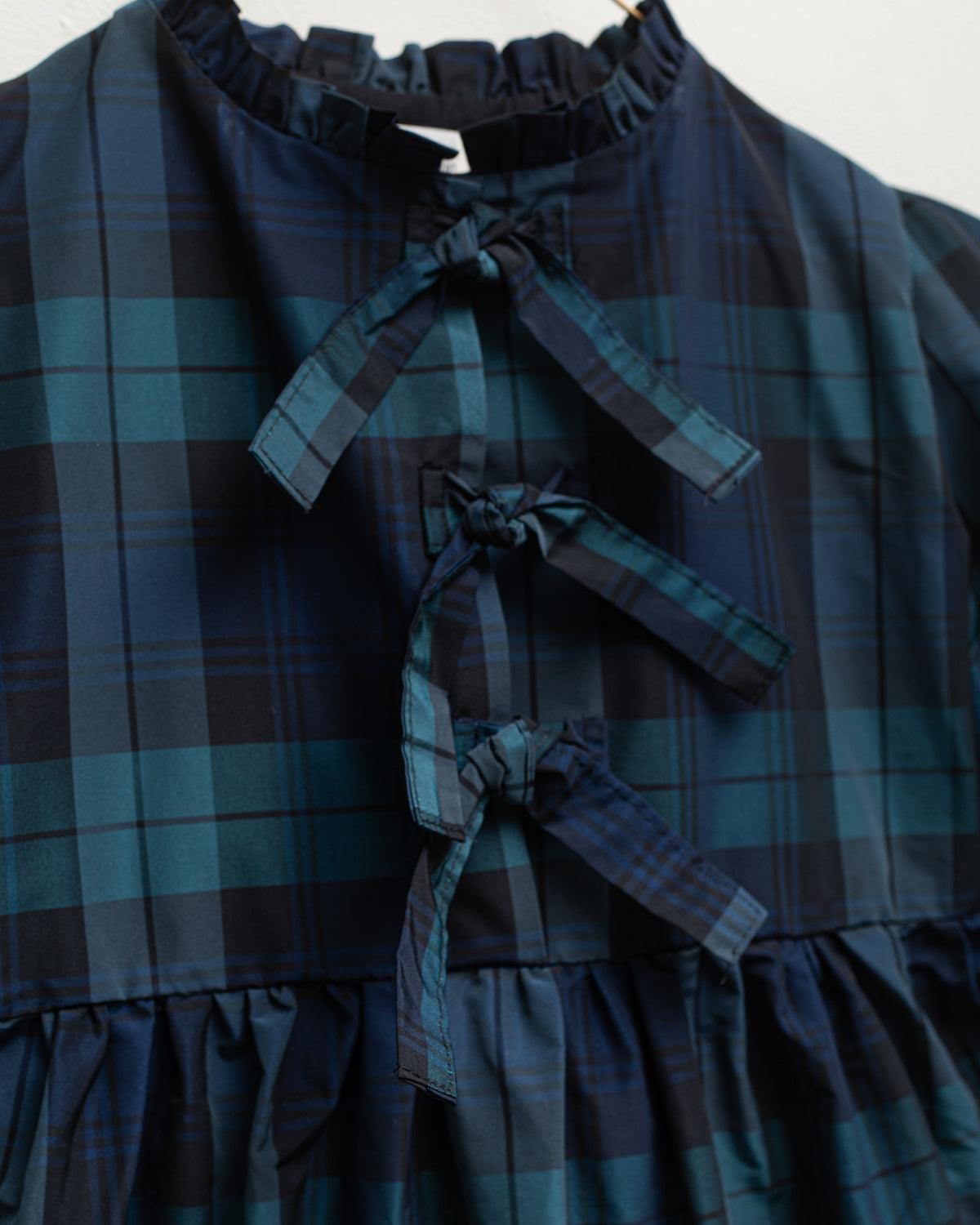 Cosmosophie Green and Navy Plaid Three Bows High Waisted Dress