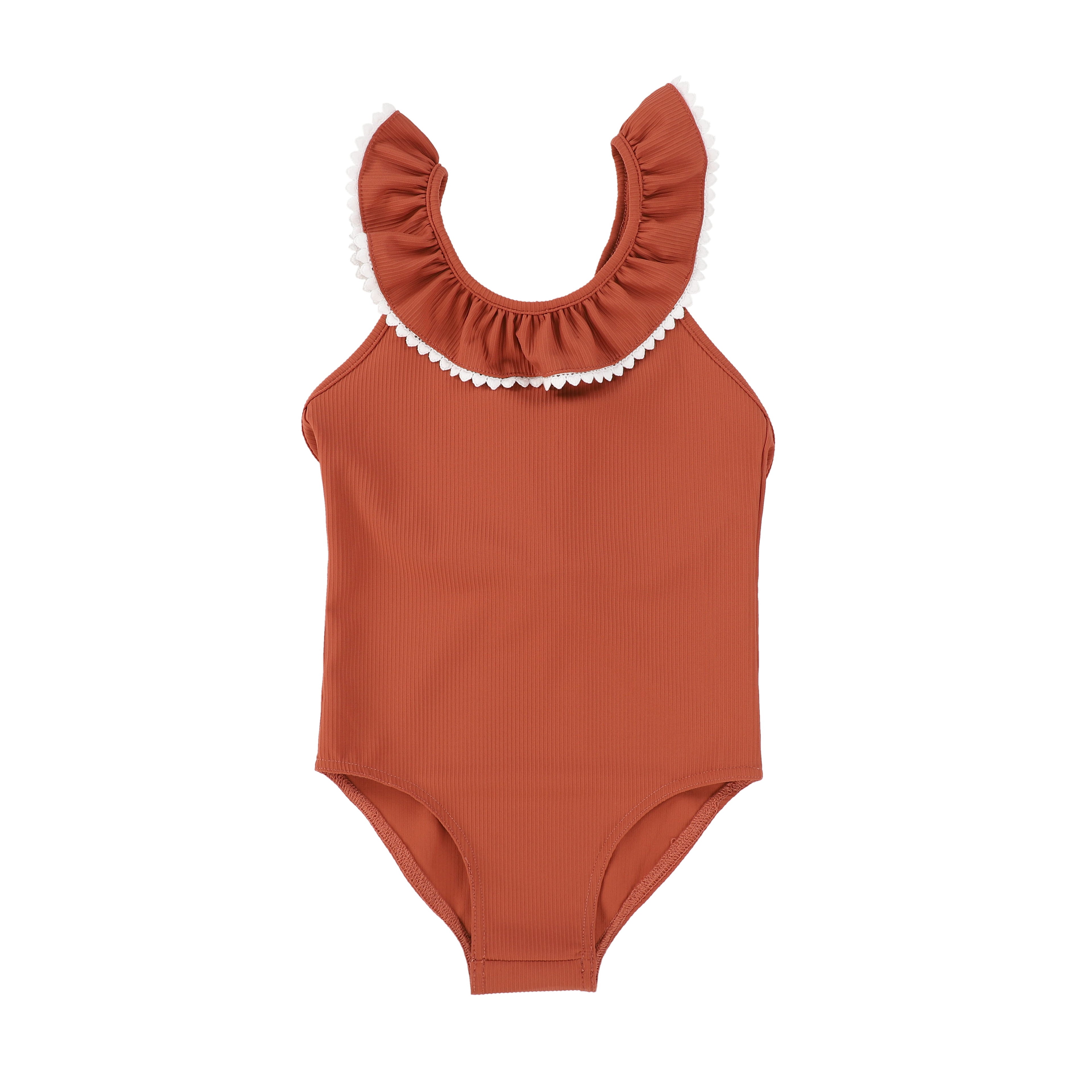 Bamboo Rust Ribbed Scallop Trim Bathing Suit