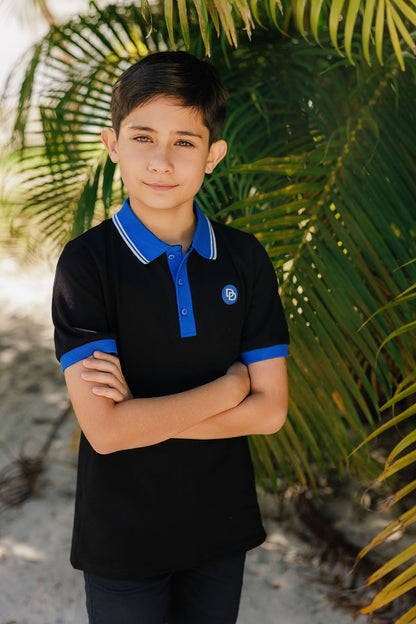 Duet Boys Black Polo with Royal Blue Trim