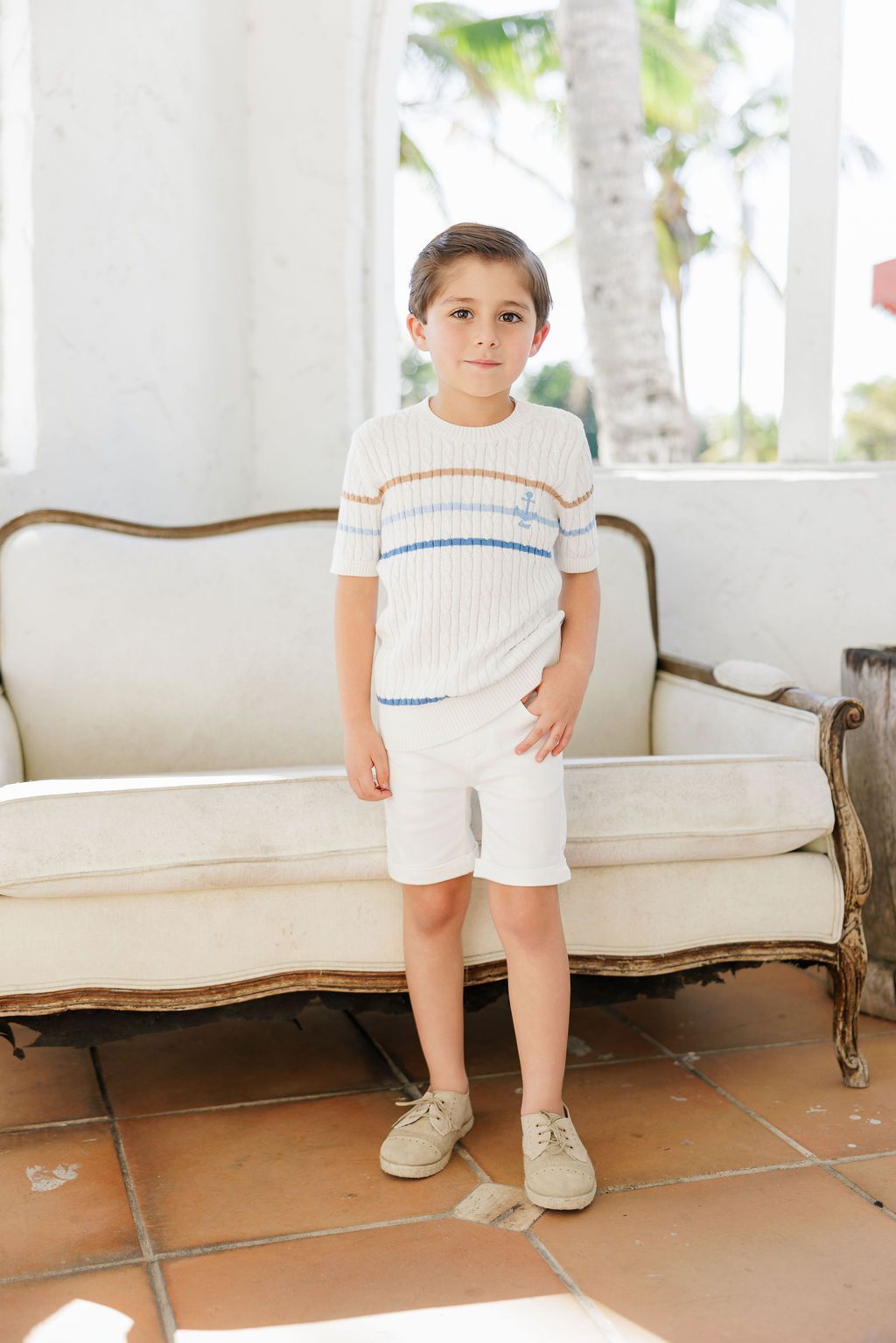 Duet Boys White Anchor Knit Sweater