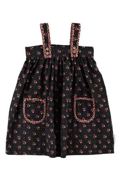 Piupiuchick Girls Black Floral Button-Strap Knee-Length Dress