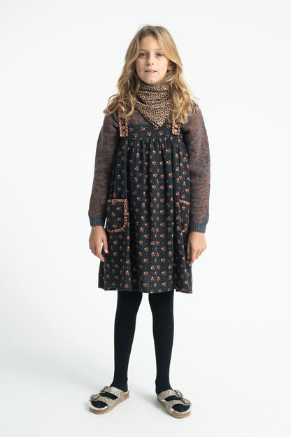 Piupiuchick Girls Black Floral Button-Strap Knee-Length Dress