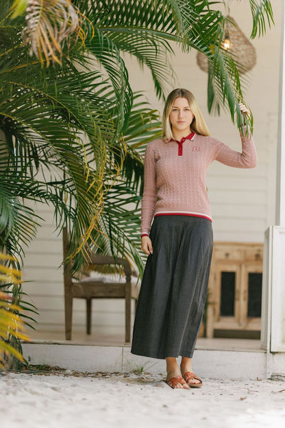 Eleve Mauve Collared Henley Sweater