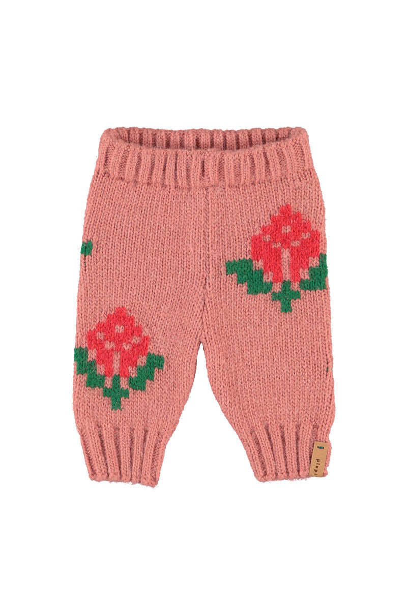 Piupiuchick Baby Old Pink Jacquard Flower Leggings