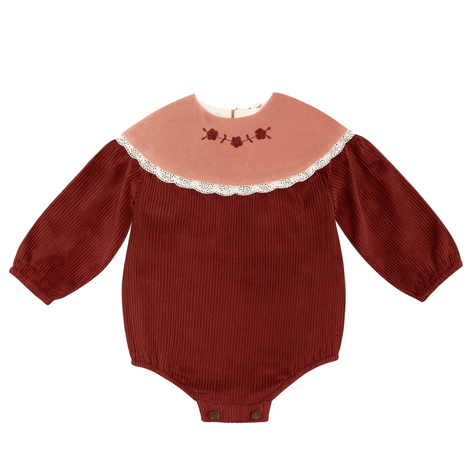 Popelin Burgundy Romper Suit With Embroidered Yoke
