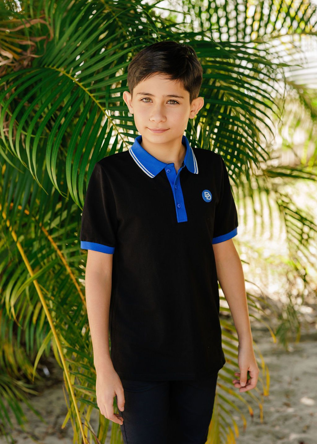 Duet Boys Black Polo with Royal Blue Trim