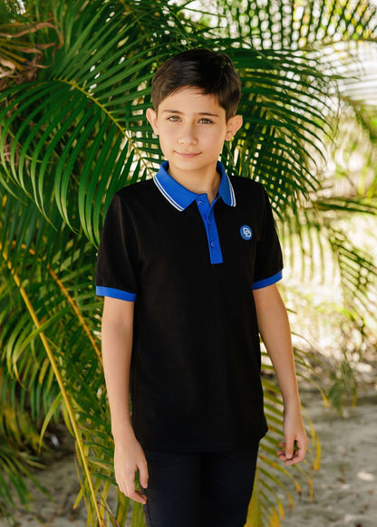 Duet Boys Black Polo with Royal Blue Trim