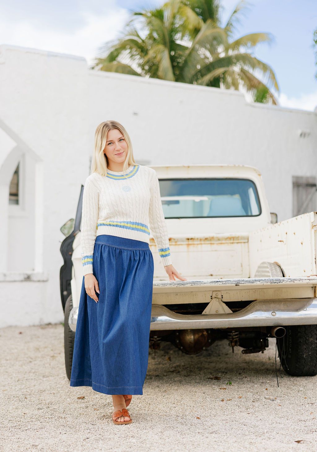 Eleve Ecru Sweater with Blue &amp; Yellow Trim
