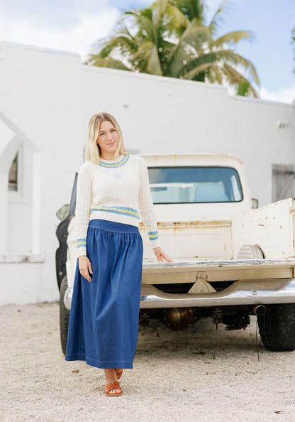 Eleve Ecru Sweater with Blue &amp; Yellow Trim