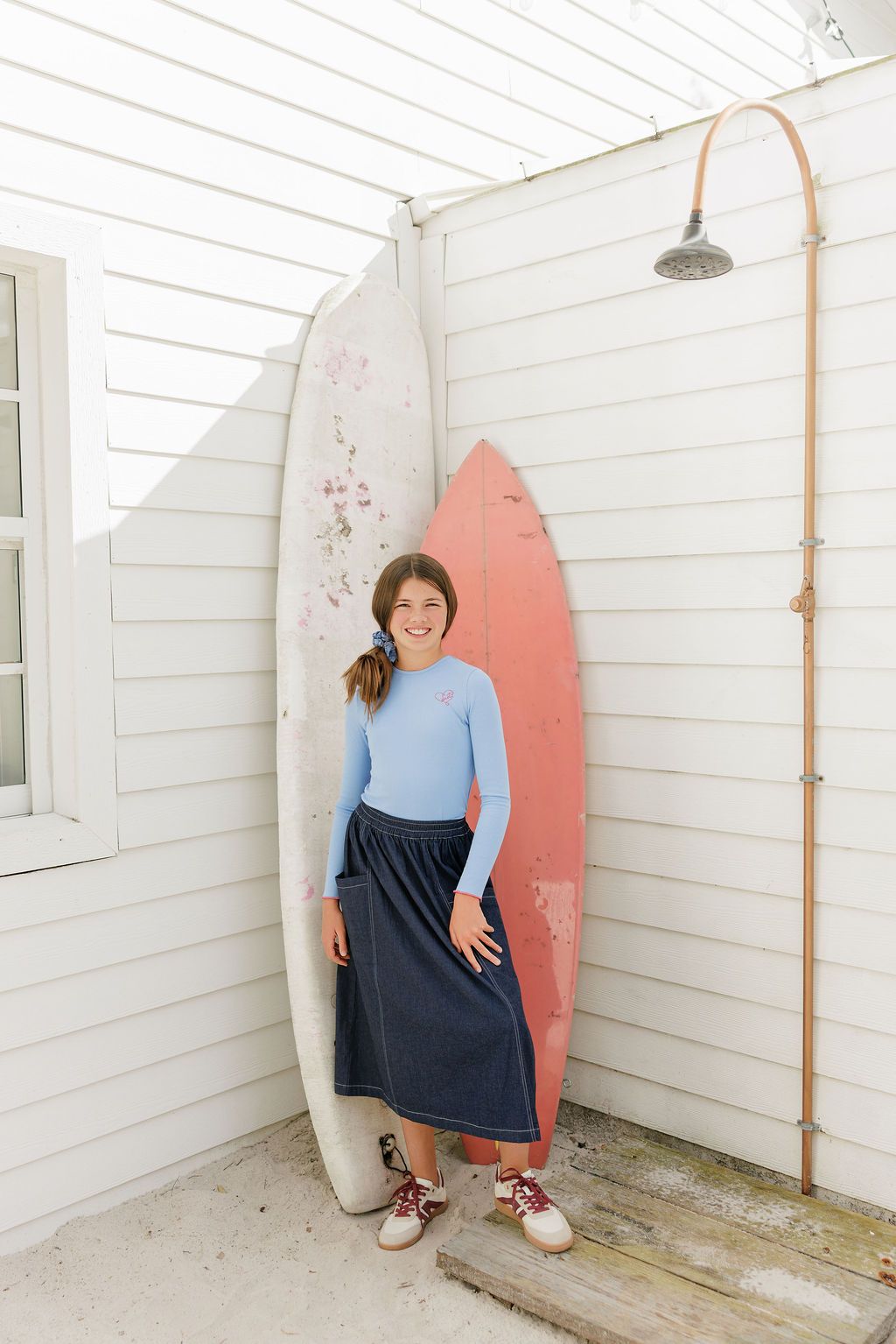 Duet Girls Dark Denim Midi Pocket Skirt