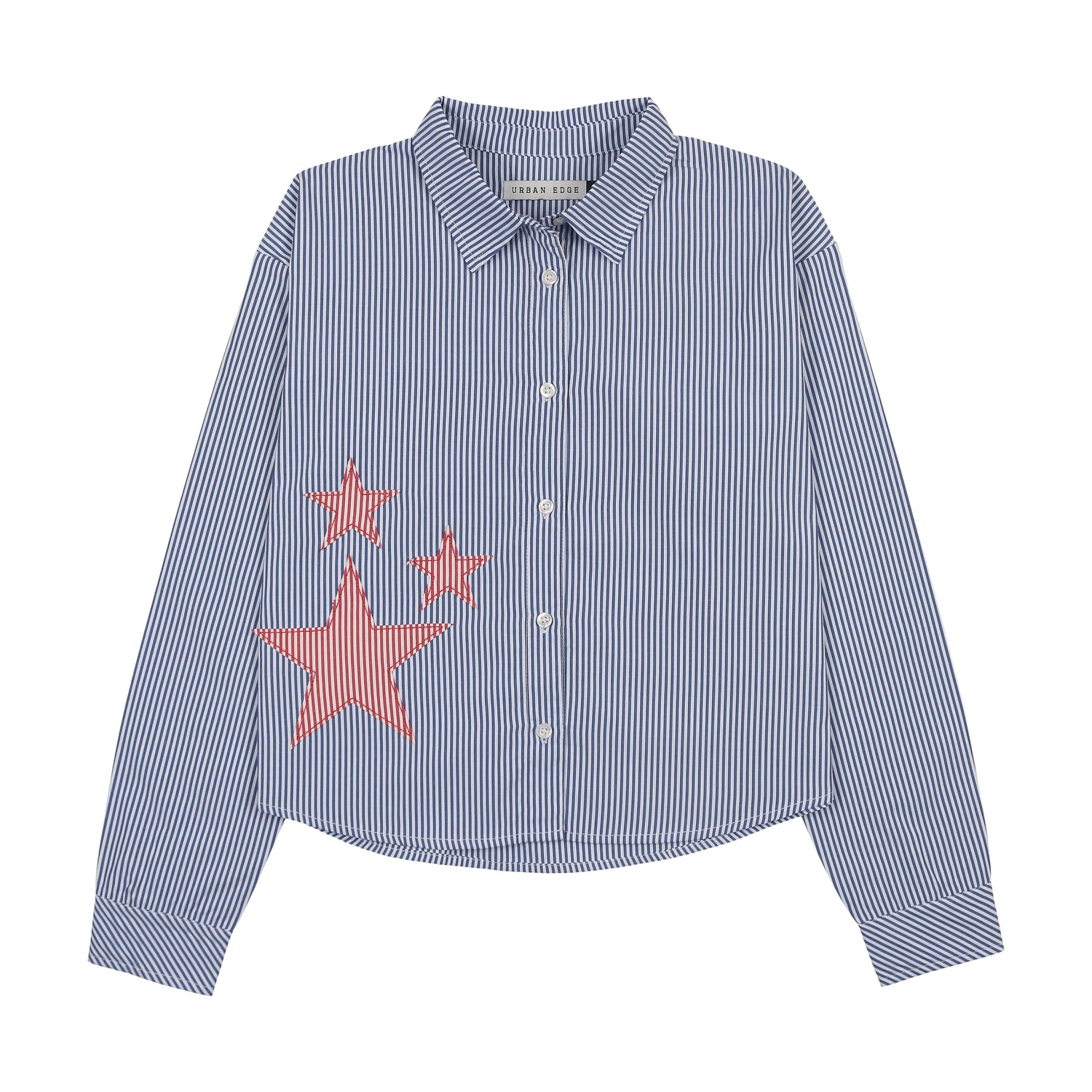 Urban Edge Navy Striped Star Patch Pinstripe Shirt